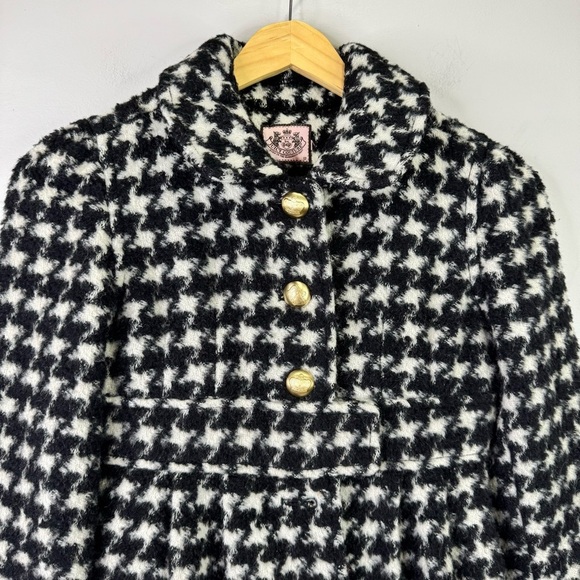 Juicy Couture Wool Mohair Alpaca Black & White Houndstooth Peacoat Size 12 - Picture 2 of 16